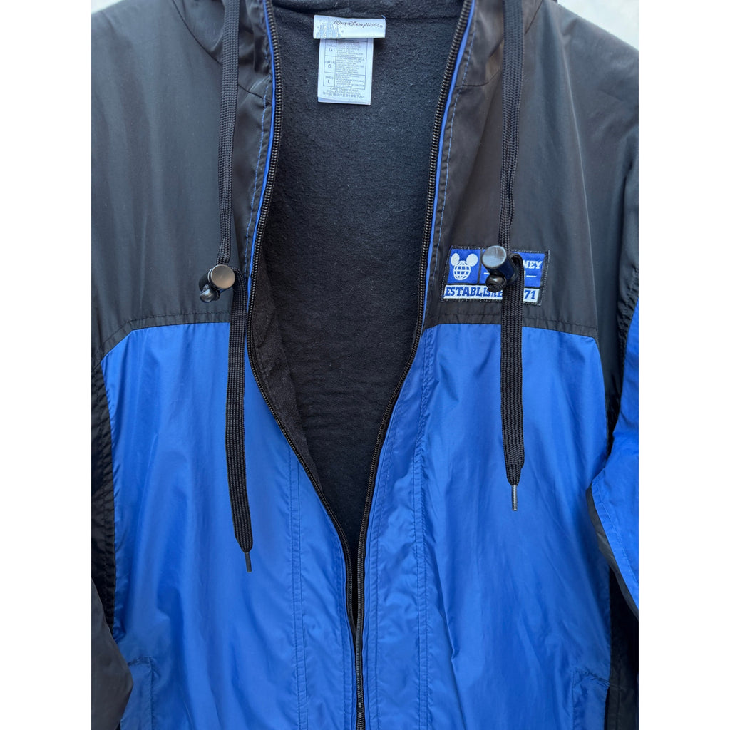 Walt Disney World Windbreaker Jacket Mens Large Black Blue Vintage 1971 Patch