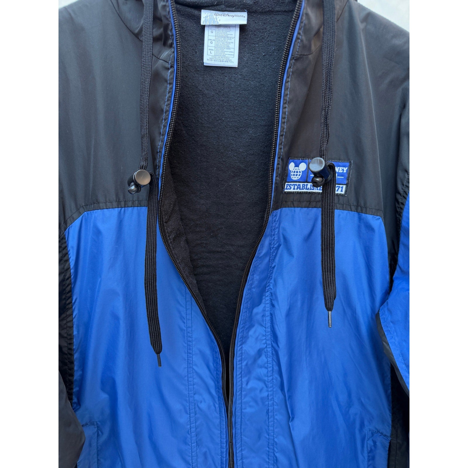 Walt Disney World Windbreaker Jacket Mens Large Black Blue Vintage 1971 Patch