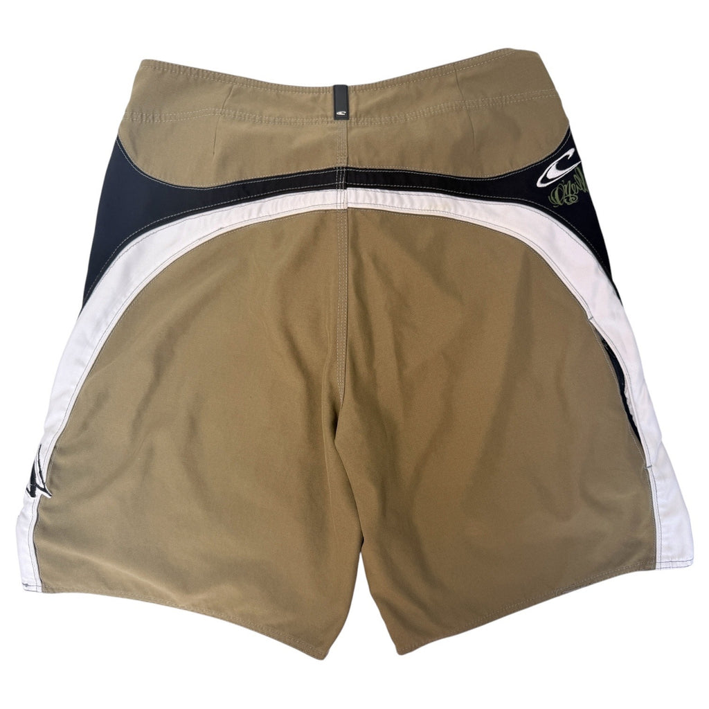 O'Neill Mens Board Shorts 34 Tan Black Surf Swim Drawstring Beach Shorts