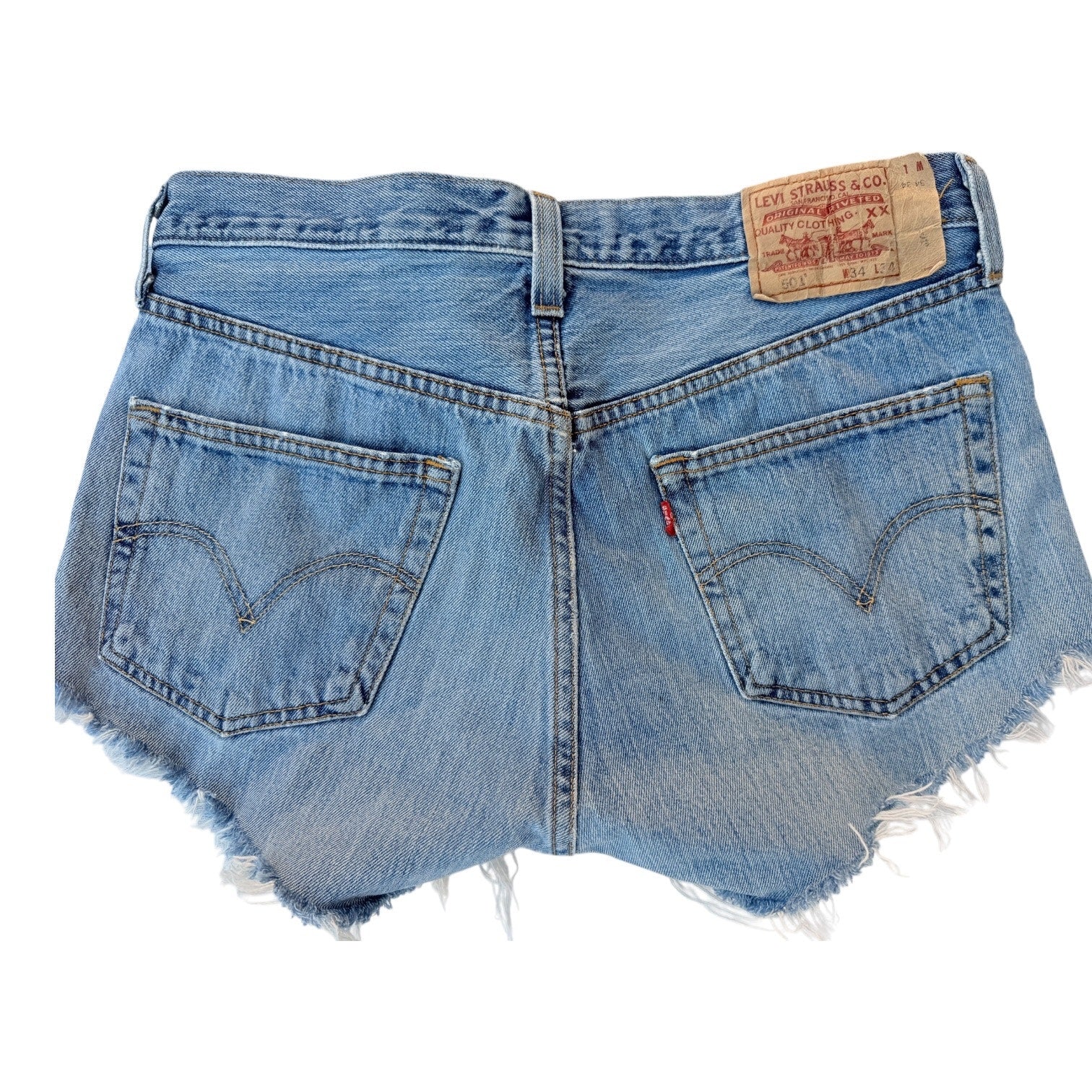 Levi's 501 Cut Off Denim Shorts Womens W34 Light Wash Distressed Frayed Raw Hem