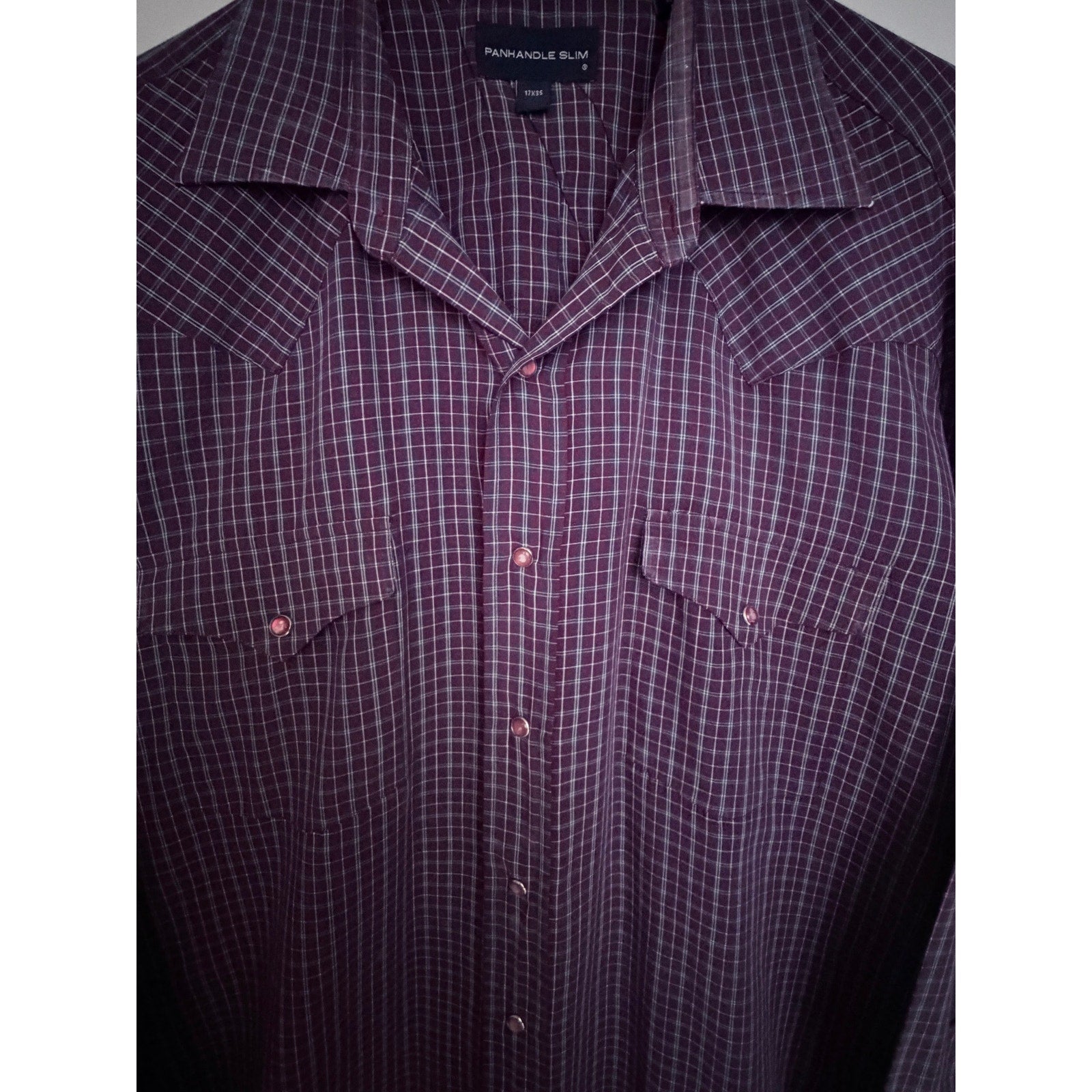 Panhandle Slim Western Shirt Mens XL Burgundy Plaid Pearl Snap Cowboy Ranchwear