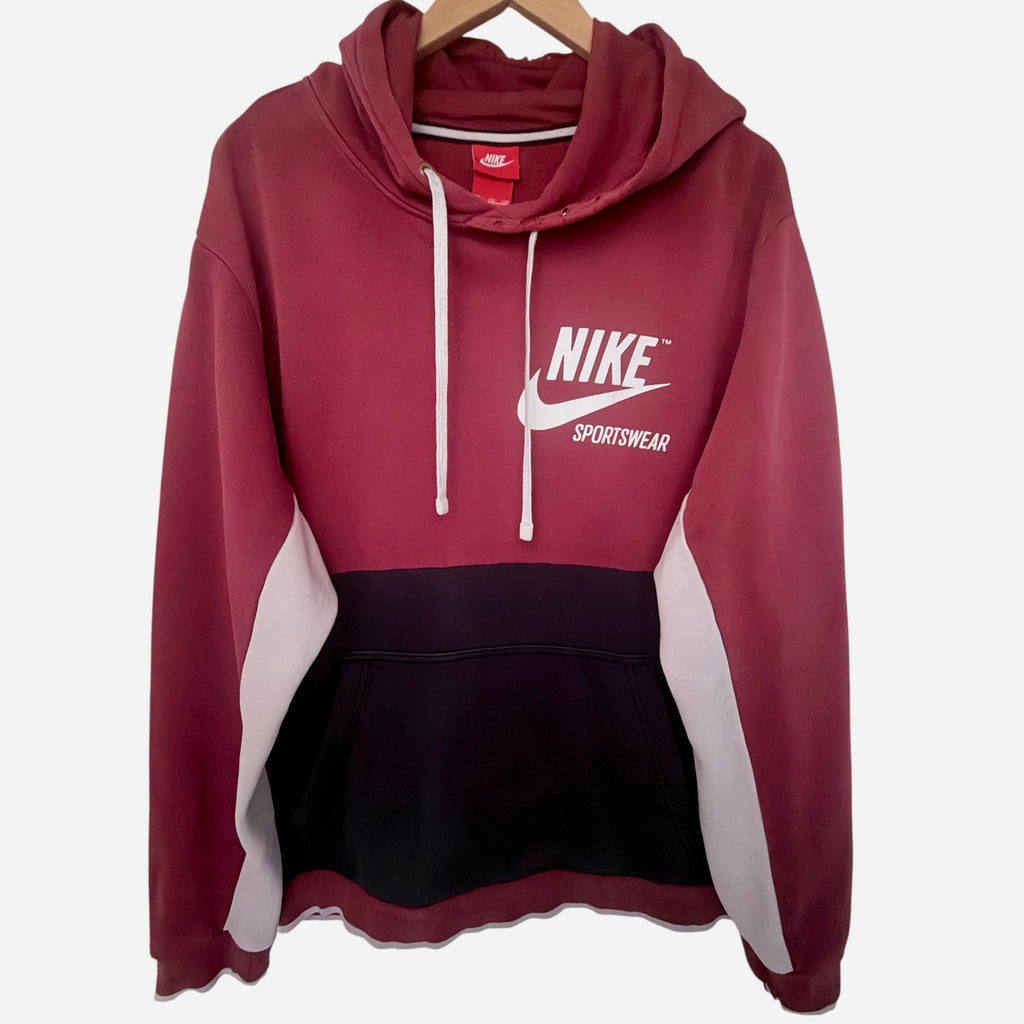 Nike Sportswear Hoodie Mens 2XL Red Black White Distressed Pullover Sweatshirt