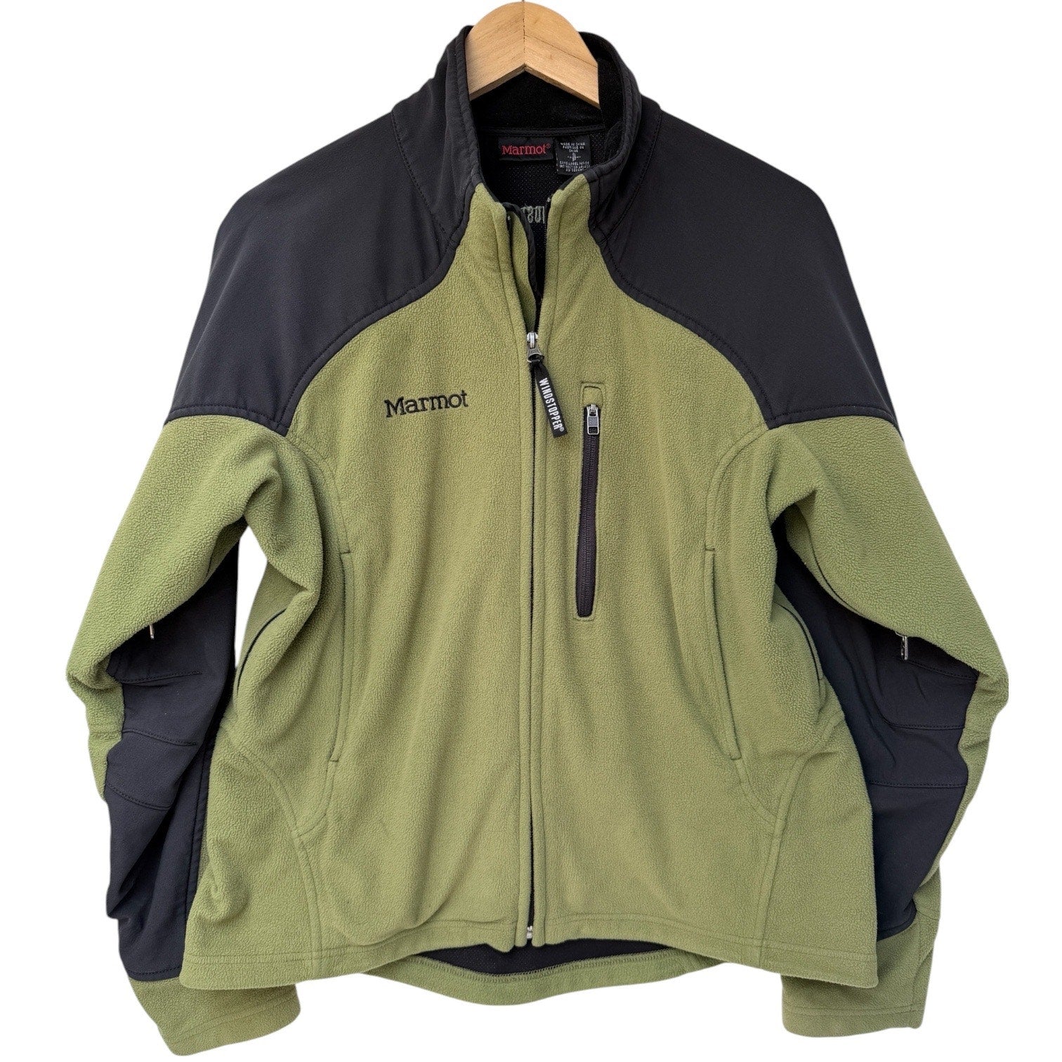 Marmot Fleece Jacket Mens Small Green Black Full Zip Outdoor Hiking Coat