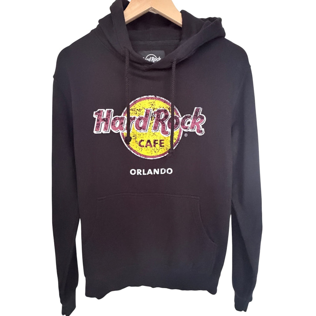 Hard Rock Cafe Orlando Hoodie Mens Medium Black Graphic Pullover Sweatshirt
