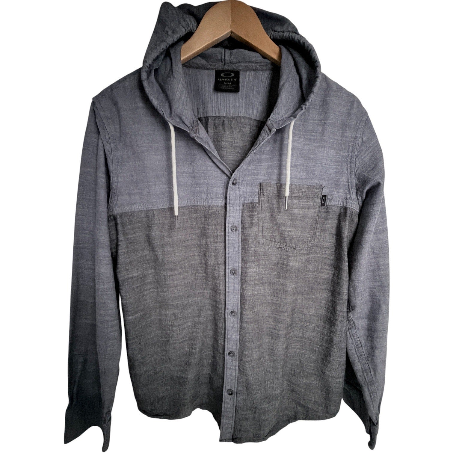Oakley Hooded Button Front Long Sleeve Shirt Mens Medium Gray