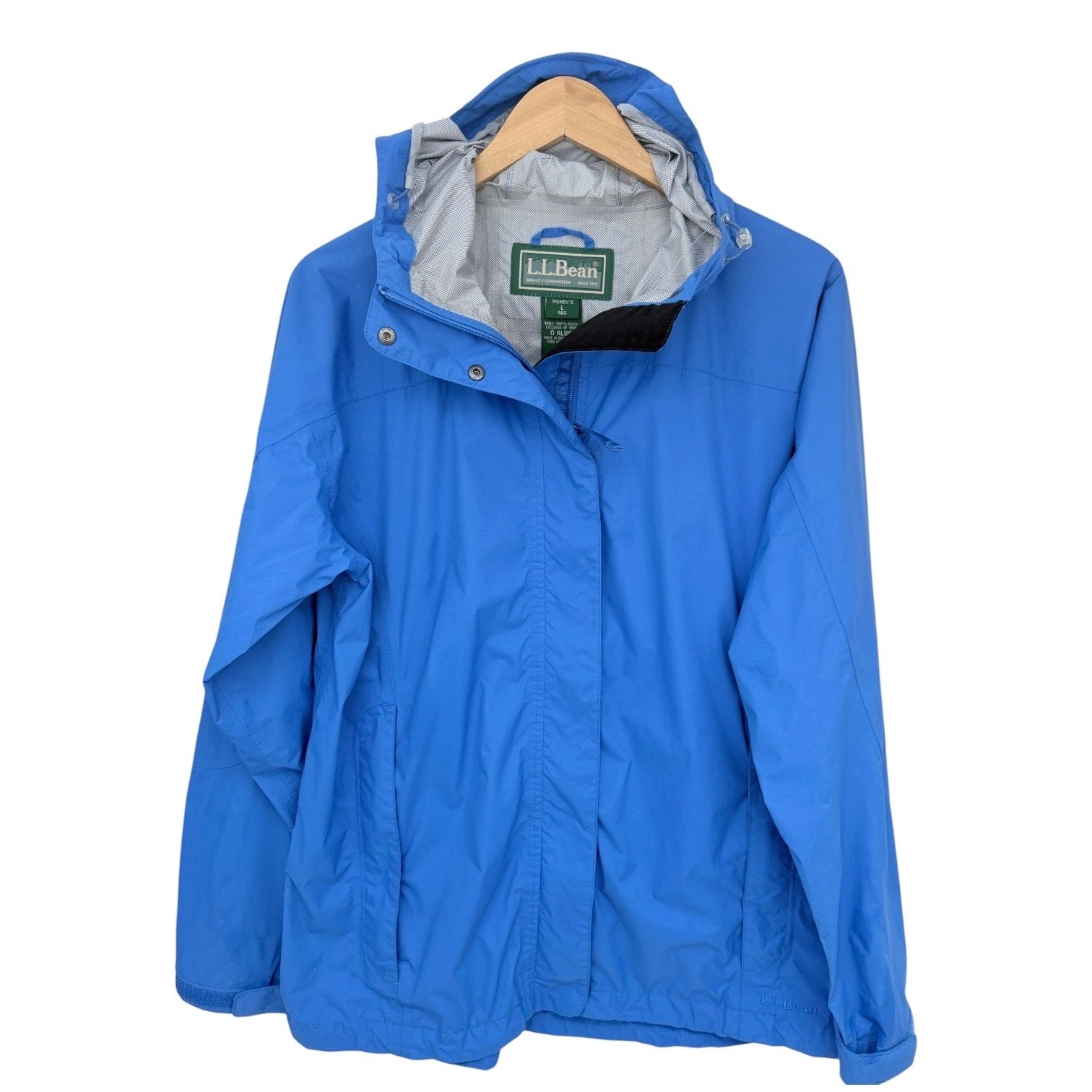 L.L.Bean Rain Jacket Womens Large Blue Hooded Outdoor Shell Coat