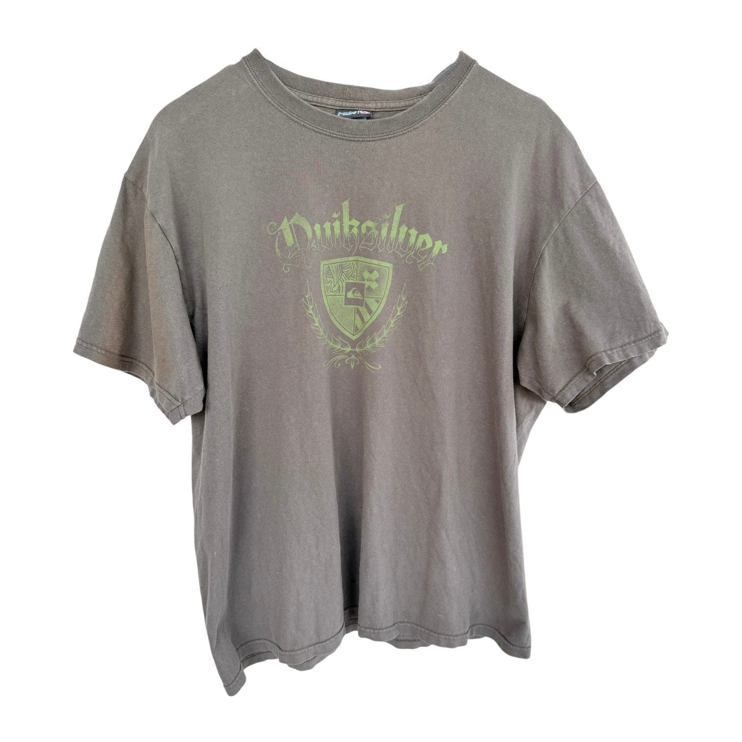 Quiksilver Graphic T Shirt Mens L Brown Green Logo Surf Skate Short Sleeve Tee