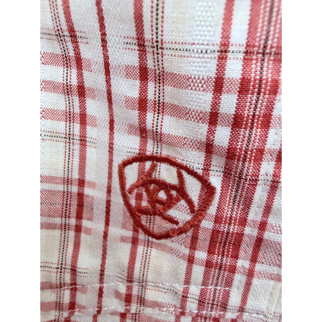 Ariat Pro Series Plaid Shirt Mens Large Red Western Short Sleeve Button Up