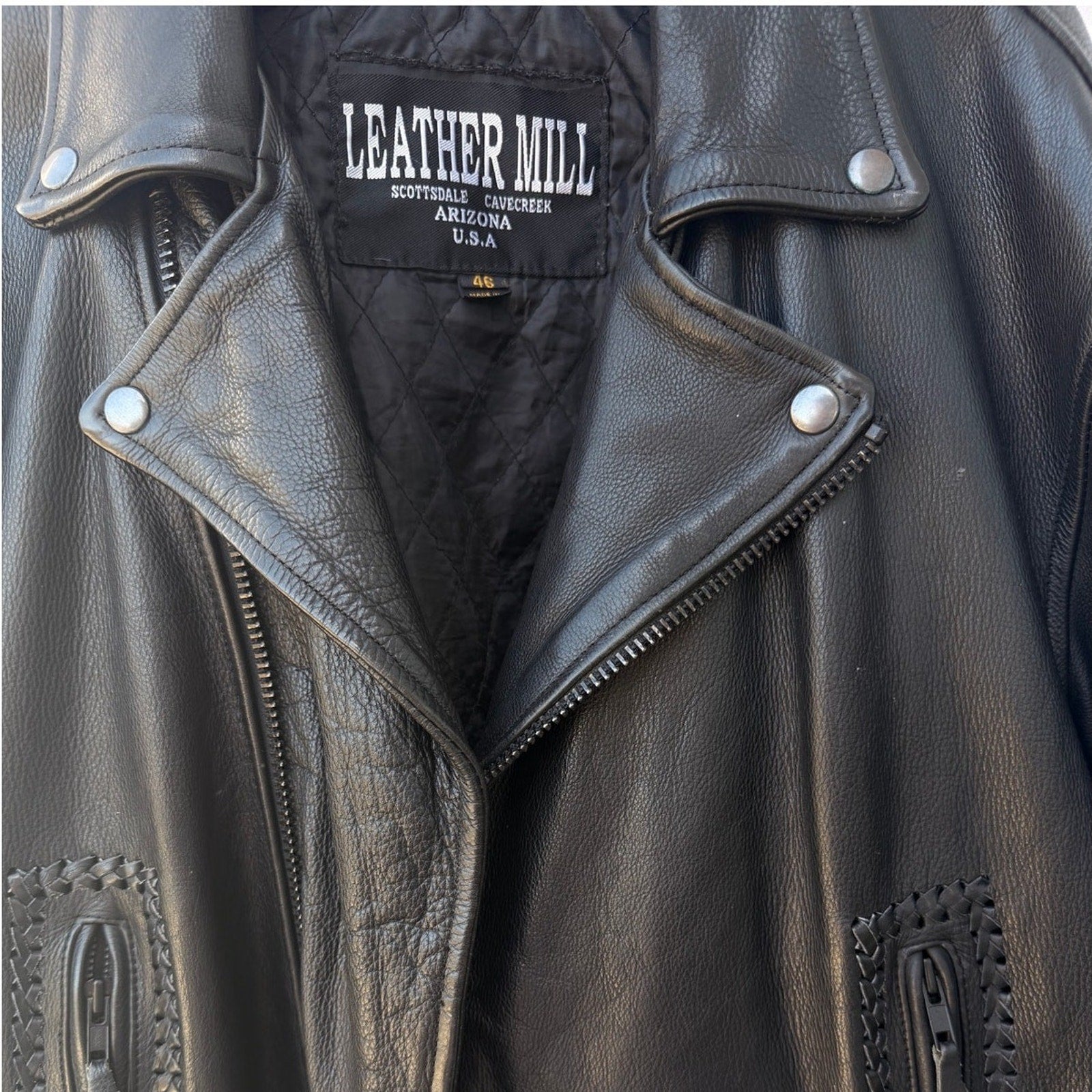Leather Mill Western Biker Leather Jacket Mens 46 - product photo 9