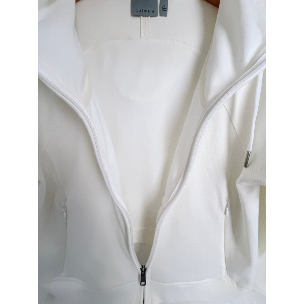 Athleta Womens Full Zip Hoodie White Textured Performance Jacket Size Medium