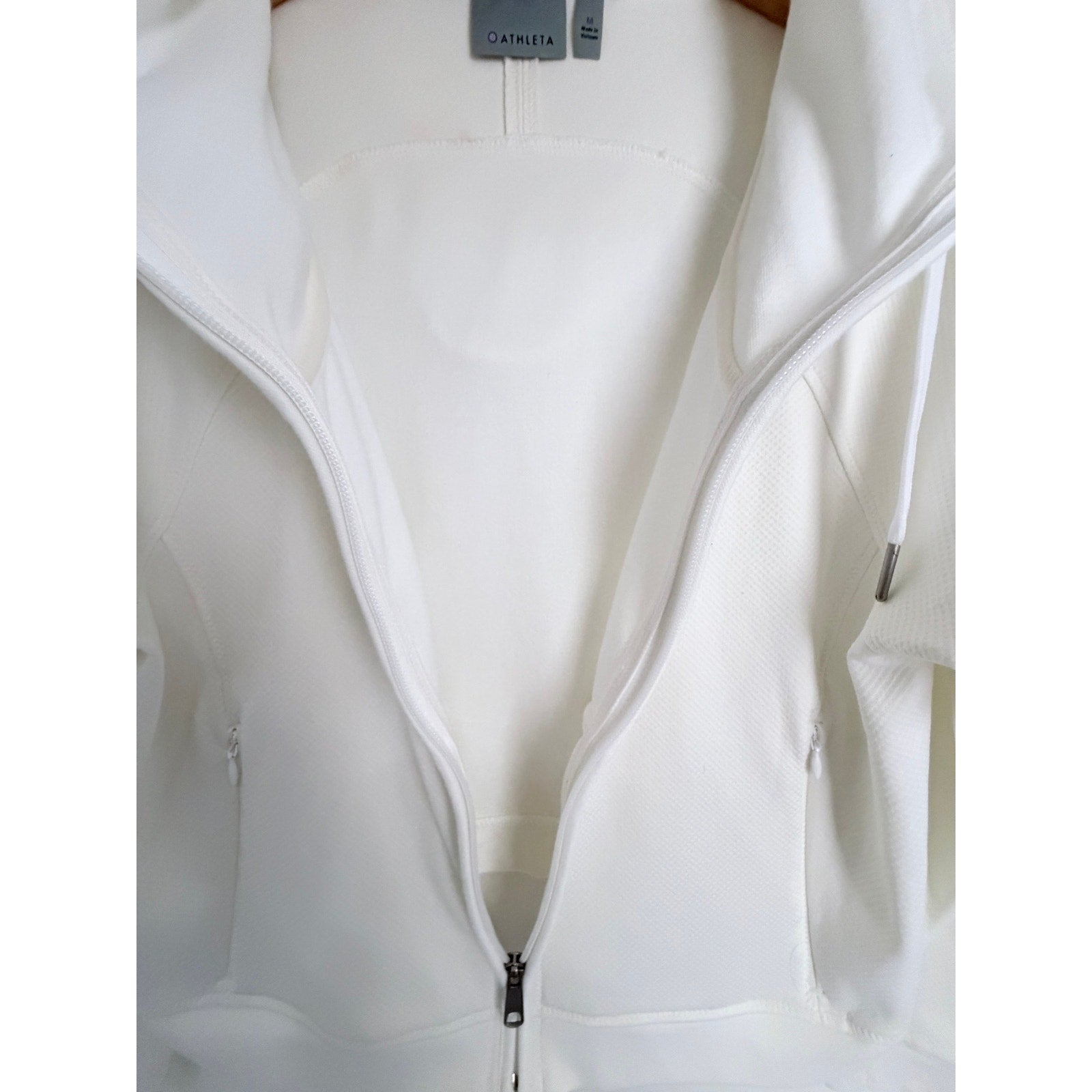 Athleta Womens Full Zip Hoodie White Textured Performance Jacket Size Medium