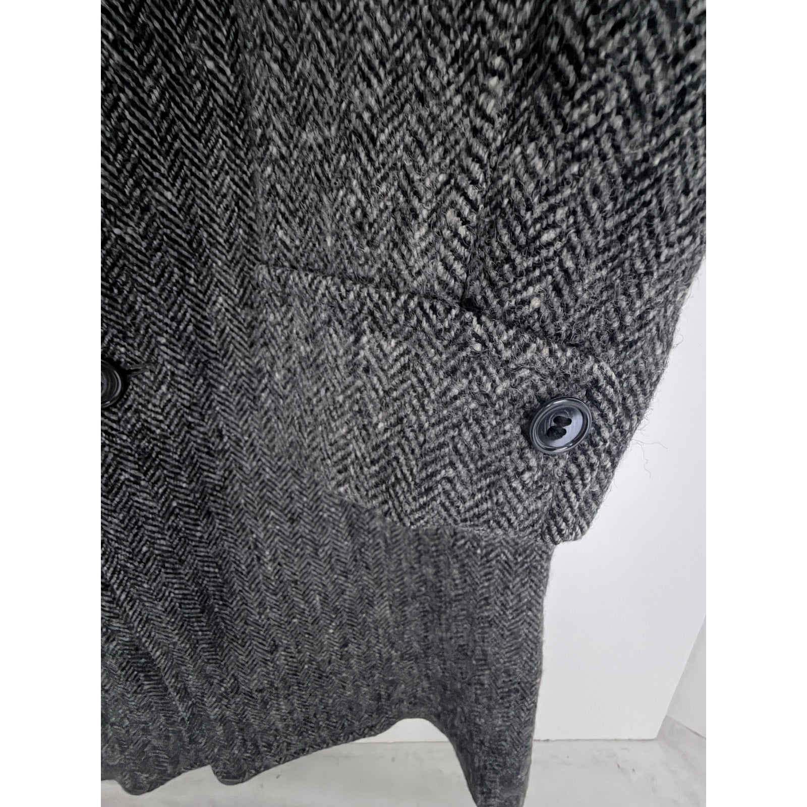 Harris Tweed Gray Herringbone Wool Overcoat