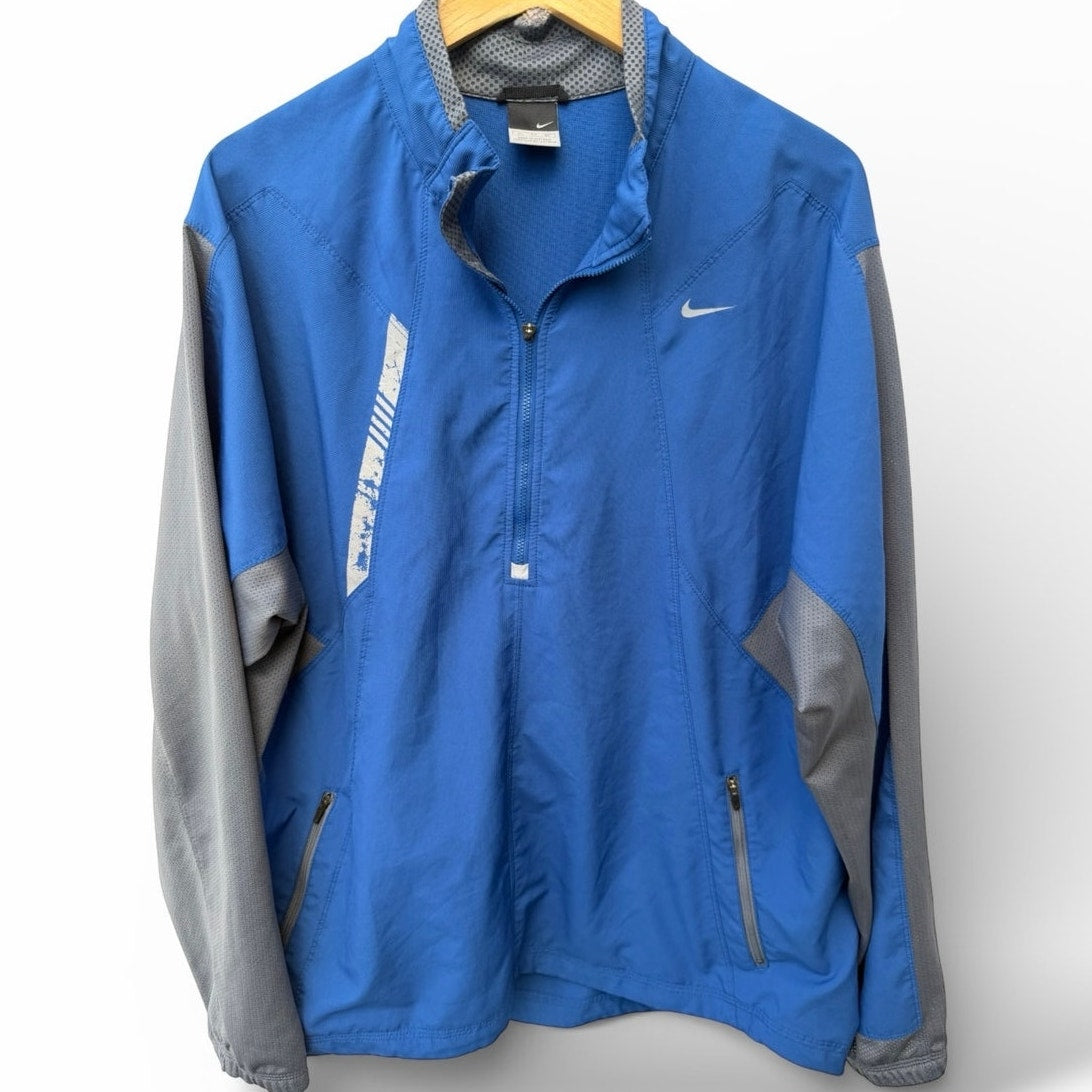 Nike Running Dri-Fit Quarter Zip Jacket Blue Gray Athletic Windbreaker Mens XL