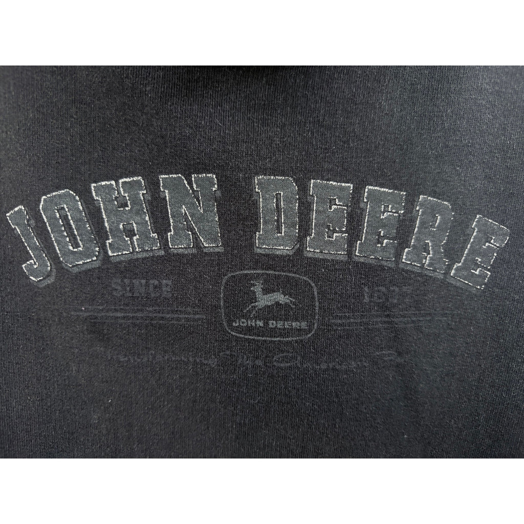 John Deere Hoodie Mens Large Black Pullover Sweatshirt Embroidered Logo