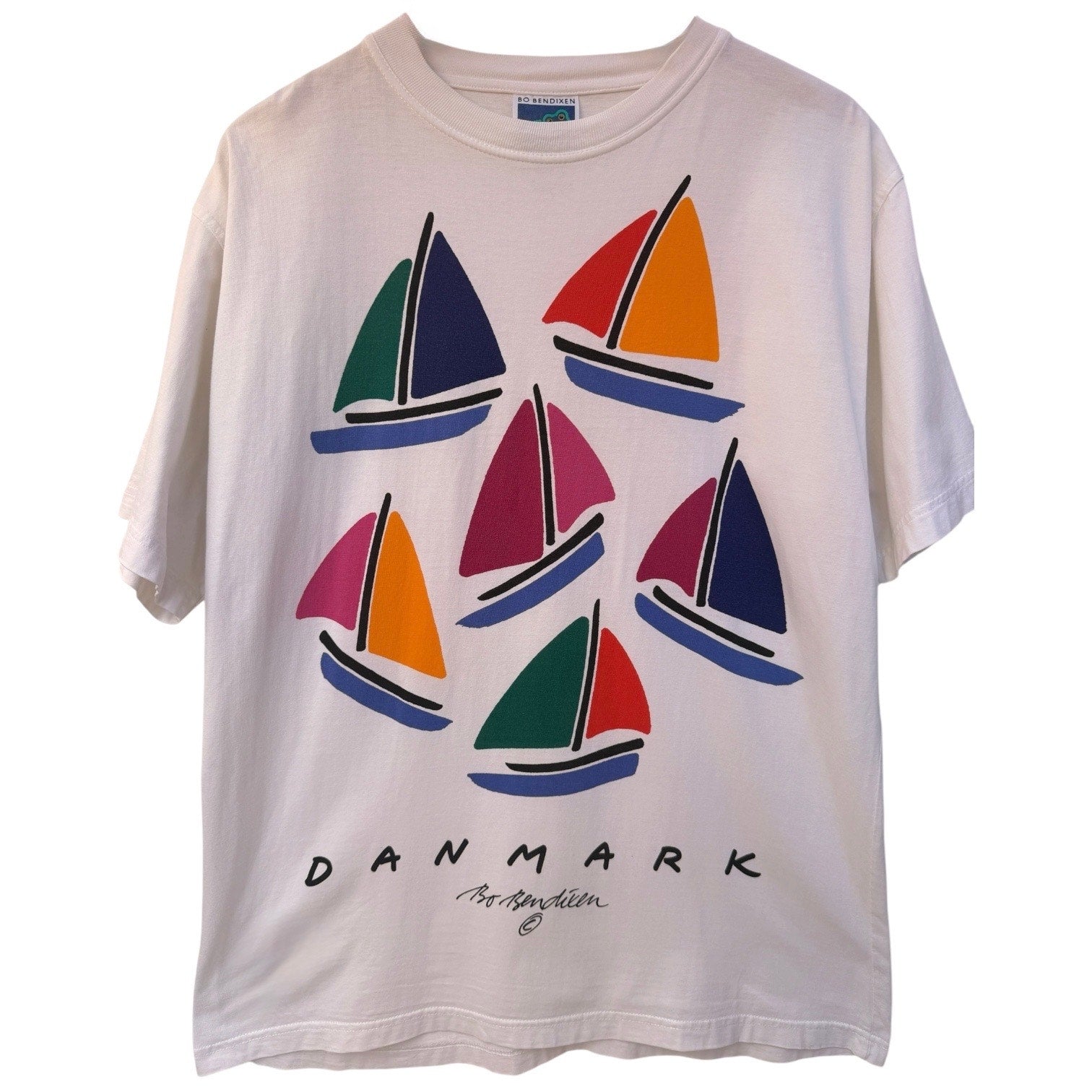 Bo Bendixen Denmark Sailboat Graphic T Shirt Mens Large White Tourist Art Tee