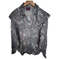 Randy And Travis Womens XL Button Front Blouse Abstract Print Ruffle Shoulder LS