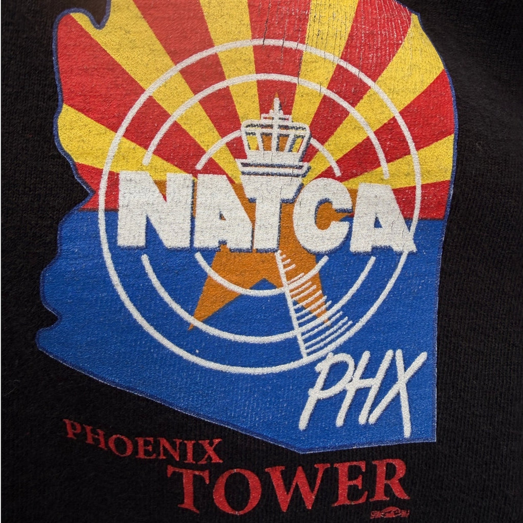 NATCA Phoenix Tower Skull Long Sleeve Shirt Mens Large Black Back Graphic