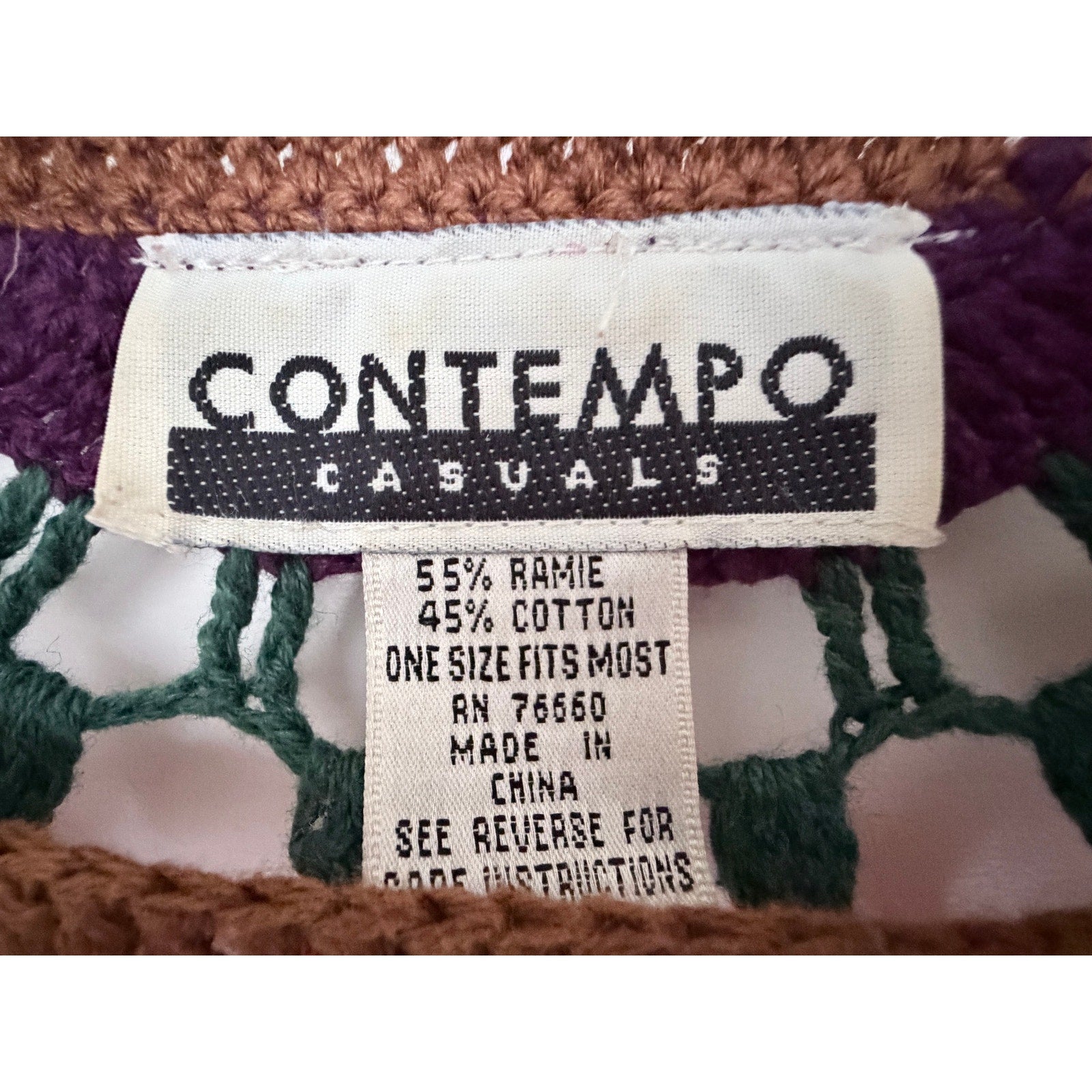 Contempo Casuals Womens OneSize Crochet Open Knit Sweater Multicolor Floral Boho