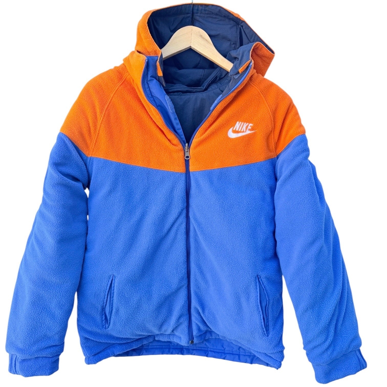 Nike Reversible Jacket Youth XL 18-20 Blue Orange Hooded Full Zip Coat Kids