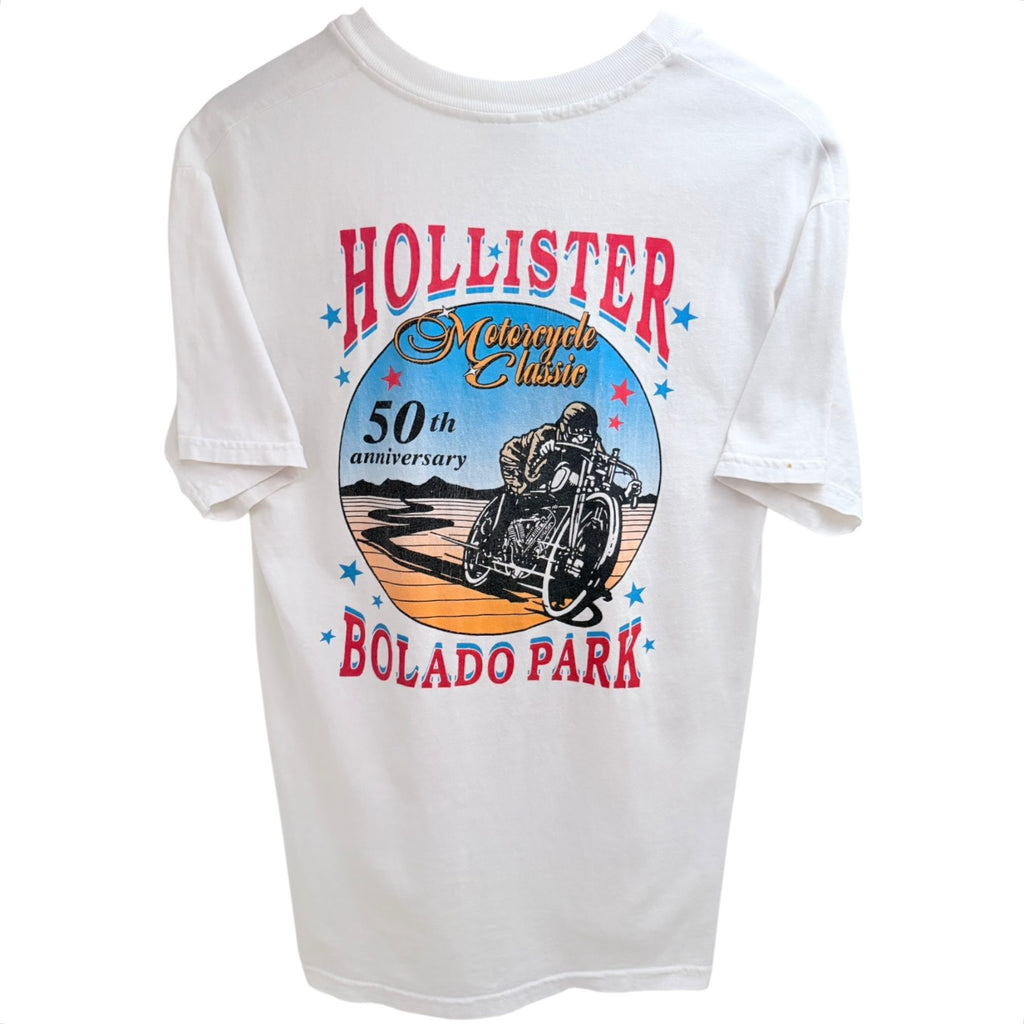 Hanes Men's White Hollister Motorcycle Classic 50th Anniversary Full-Zip Crewneck T-Shirt — front view