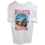 Hanes Men's White Hollister Motorcycle Classic 50th Anniversary Full-Zip Crewneck T-Shirt — front view