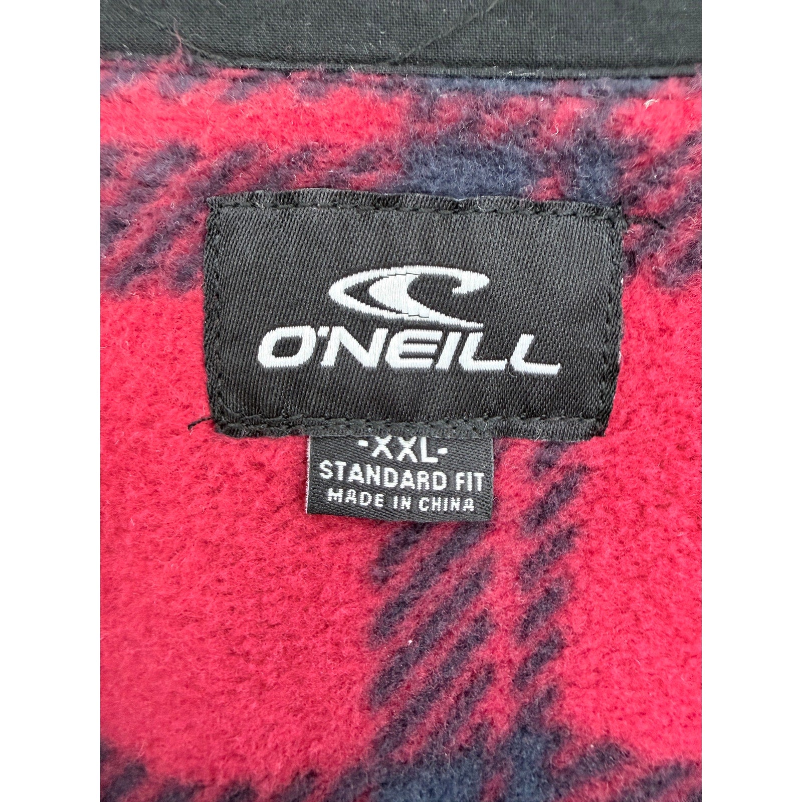 O'Neill Fleece Jacket Mens XXL Red Black Plaid Snap Front Sherpa Shirt Jacket
