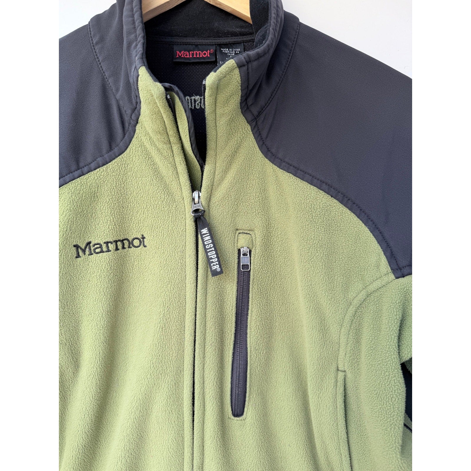 Marmot Fleece Jacket Mens Small Green Black Full Zip Outdoor Hiking Coat