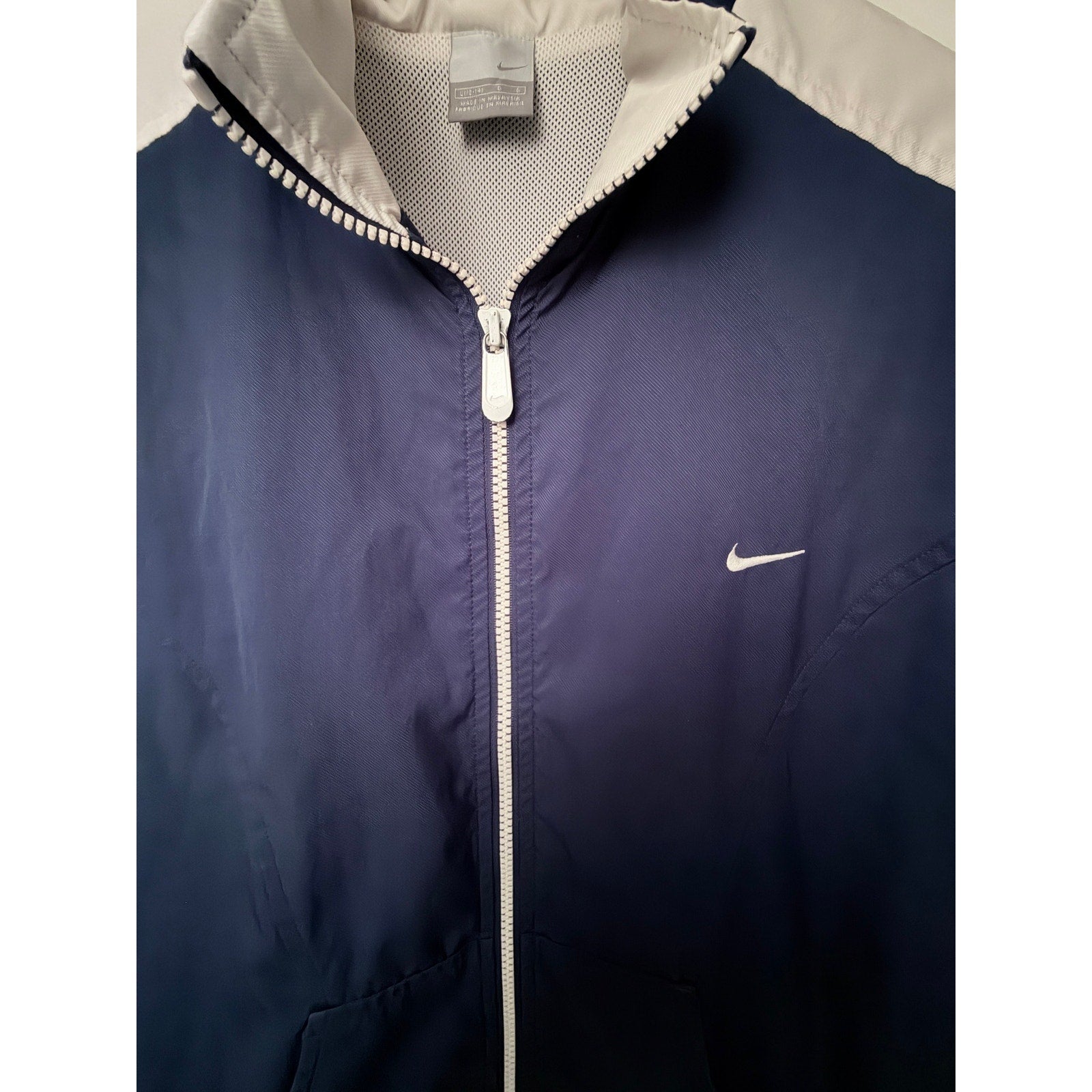 Nike Full Zip Track Jacket Youth Large 12-14 Navy White Mesh Lined