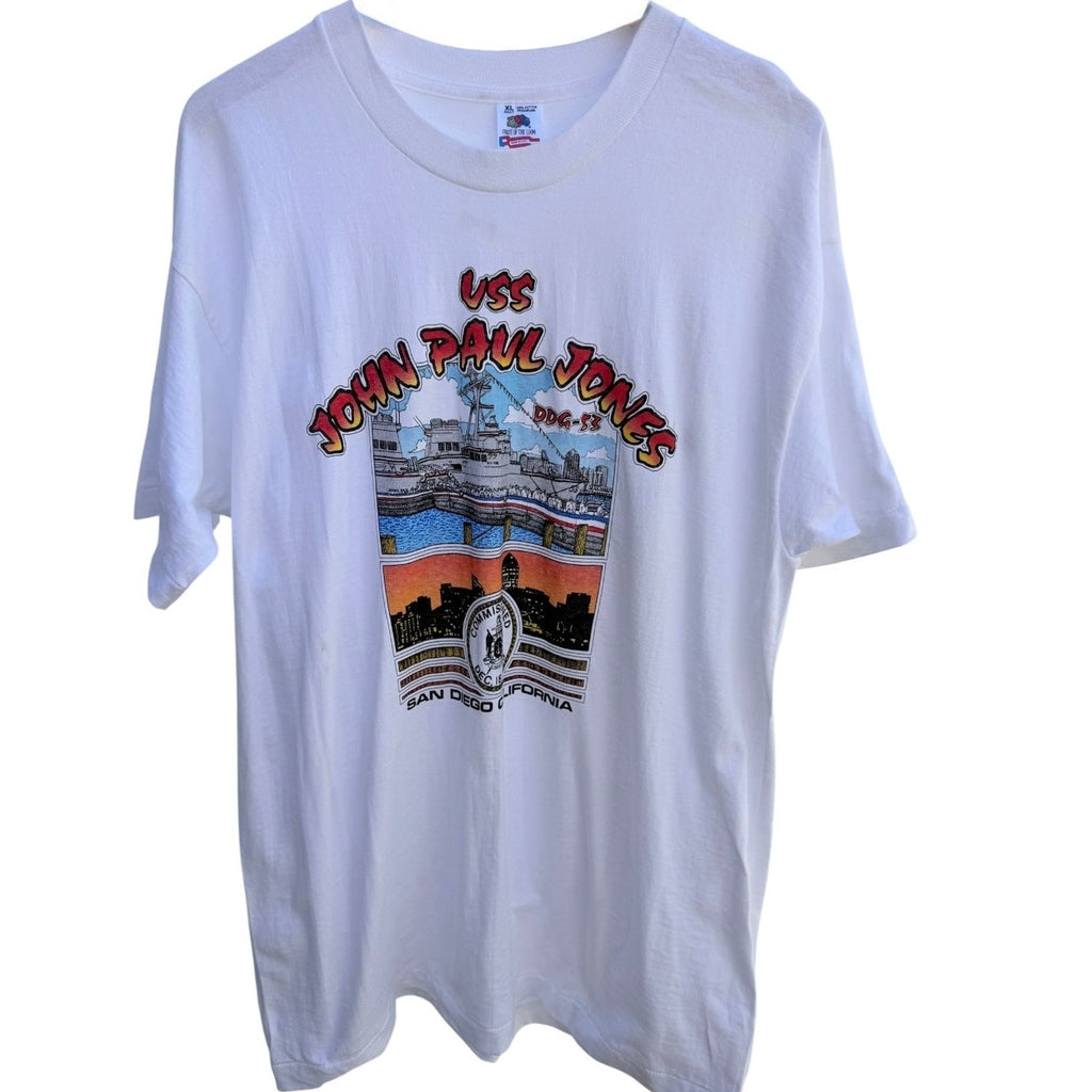 USS John Paul Jones DDG 53 San Diego California T Shirt Mens XL White USA Made
