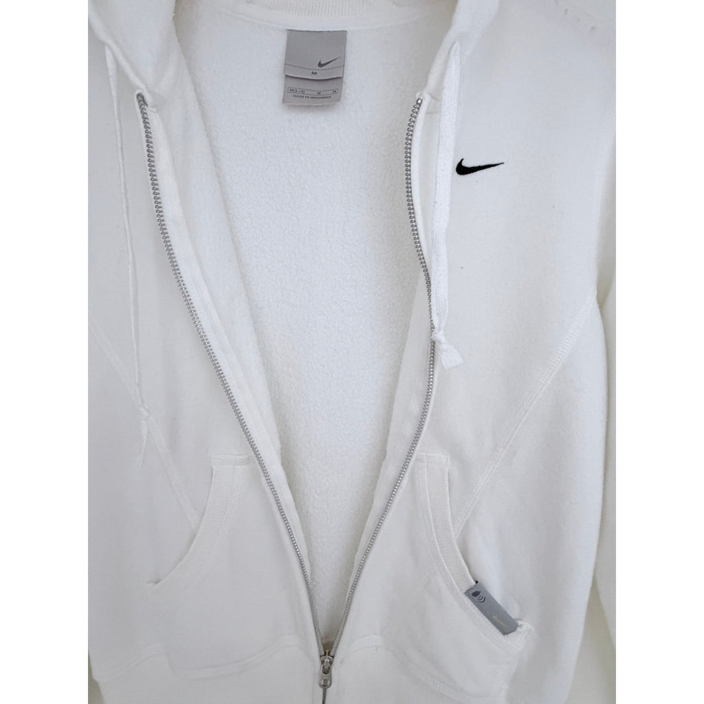 Nike Womens Medium Full Zip Hoodie White Fleece Sweatshirt Swoosh Y2K