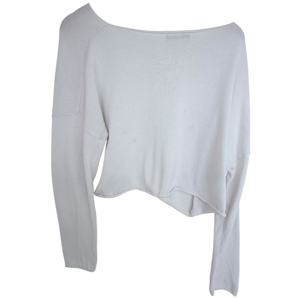 Brandy Melville Womens White Cropped Long Sleeve Knit Top One Size Minimalist