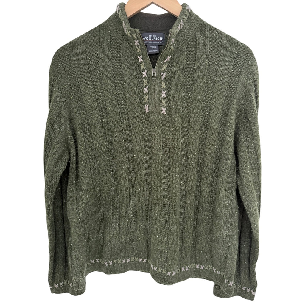 Woolrich Sweater Womens L Green Quarter Zip Knit Pullover