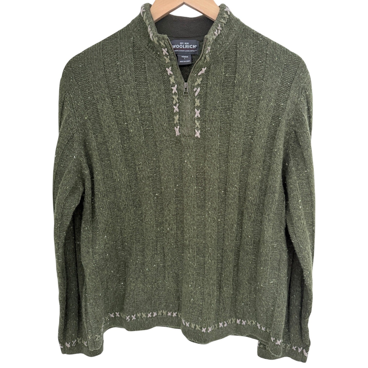 Woolrich Sweater Womens L Green Quarter Zip Knit Pullover