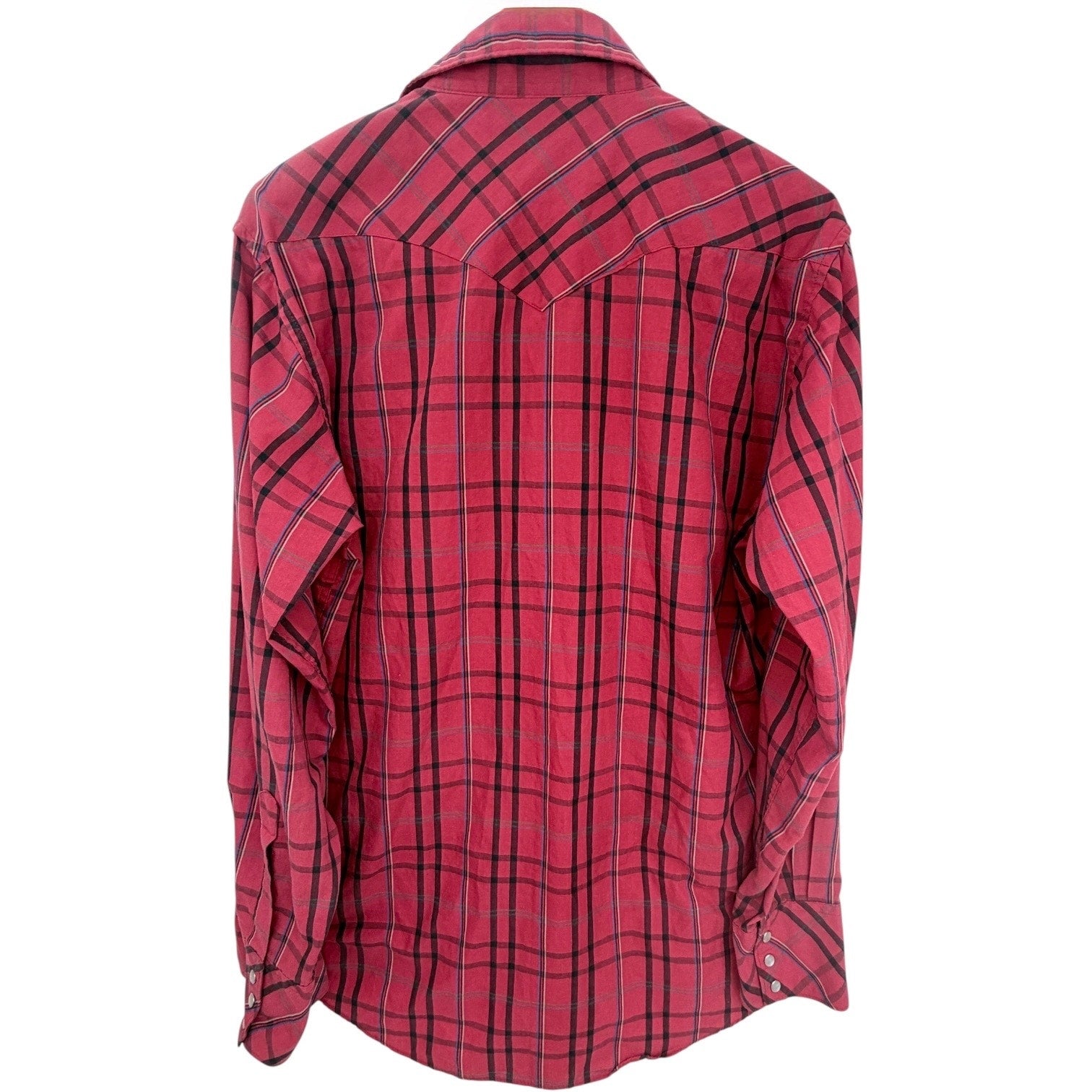 Authentic Western Wear Plaid Western Shirt Mens 16 34 Red Pearl Snap Cowboy