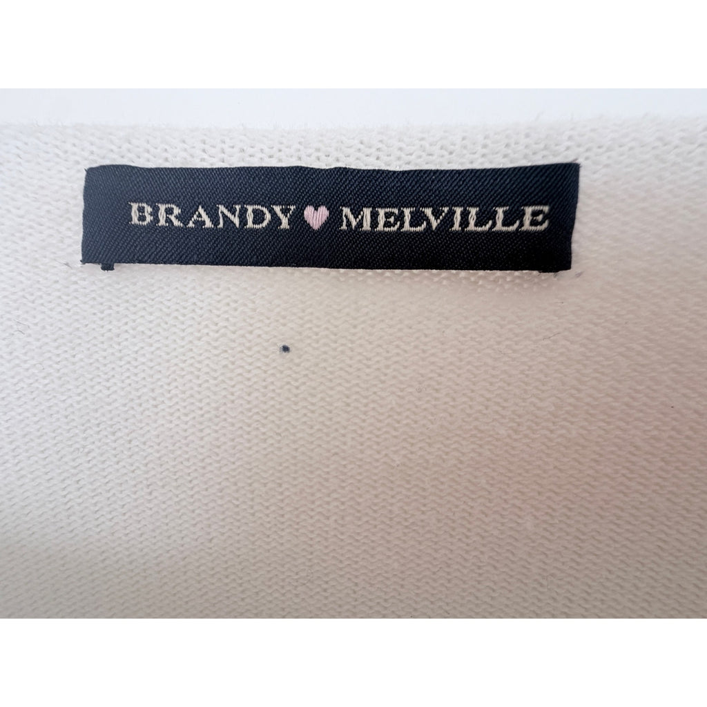Brandy Melville Womens White Cropped Long Sleeve Knit Top One Size Minimalist