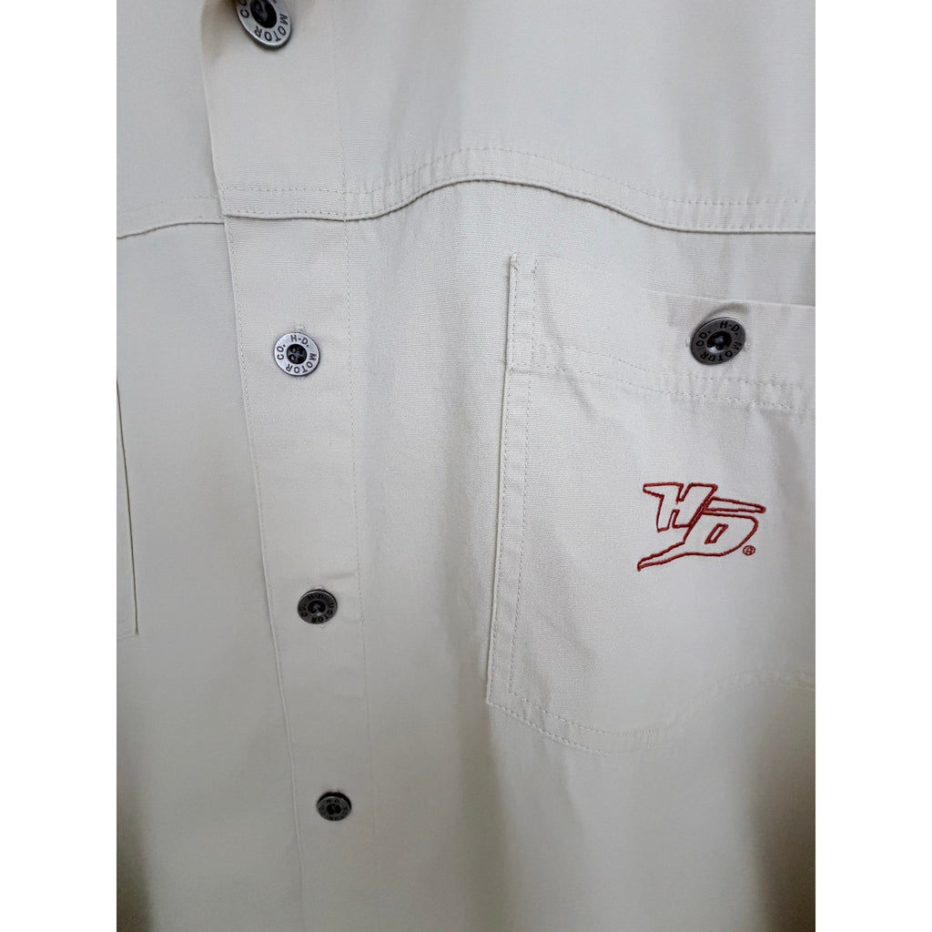Harley Davidson Mens 2XL Button Front Shirt Beige Graphic Back Cotton Motorcycle