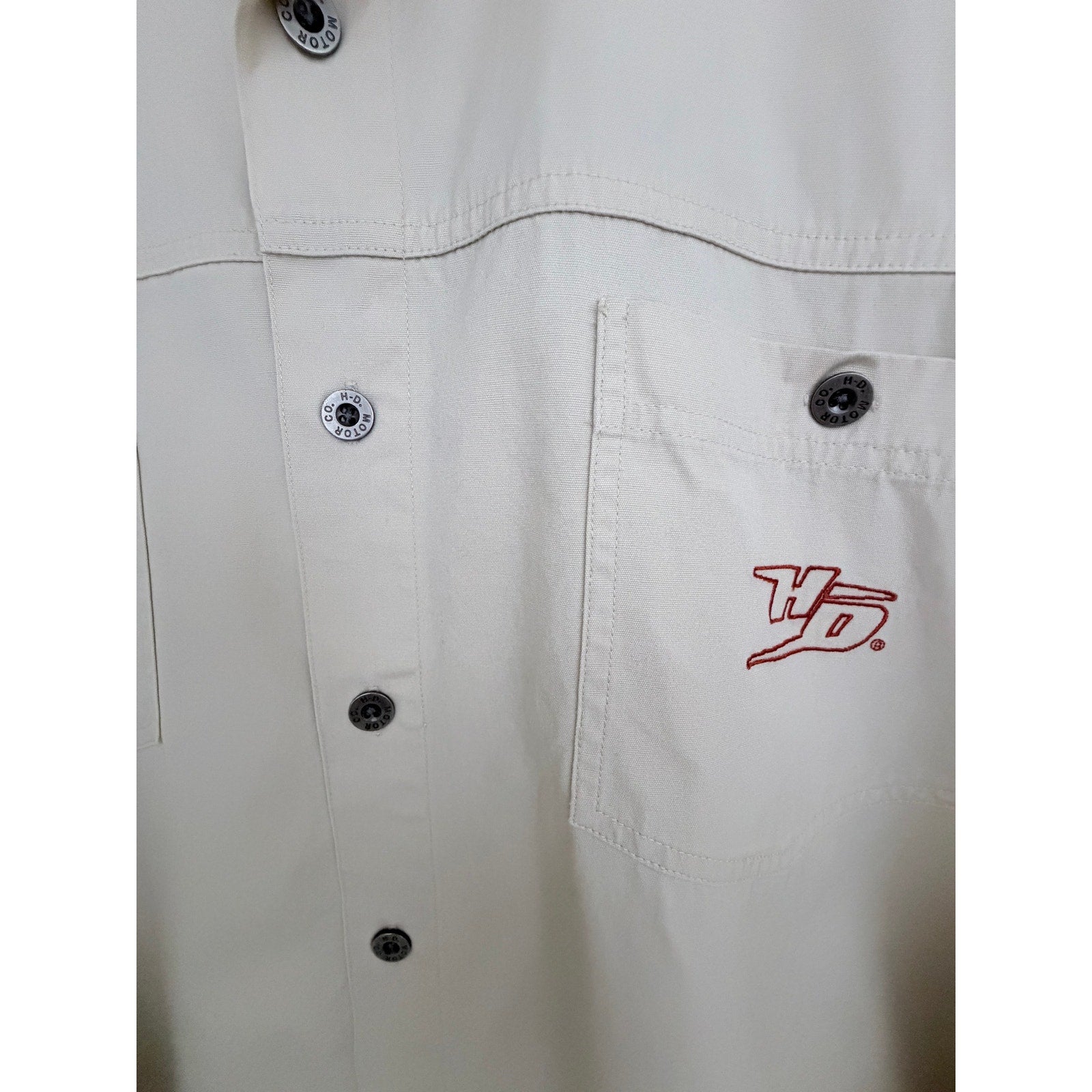 Harley Davidson Mens 2XL Button Front Shirt Beige Graphic Back Cotton Motorcycle