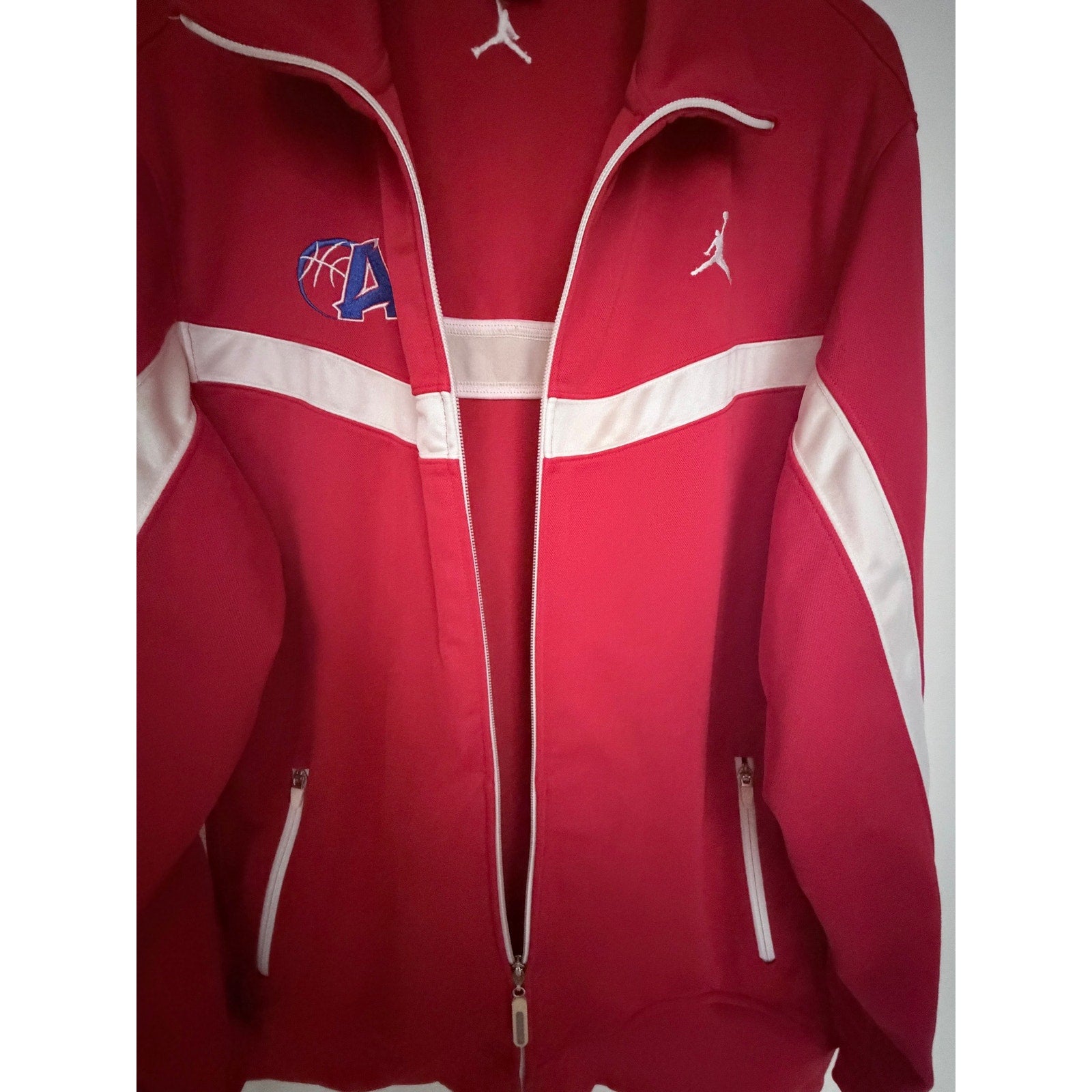 Jordan Full Zip Track Jacket Mens Large Red White Basketball Warm Up Jacket
