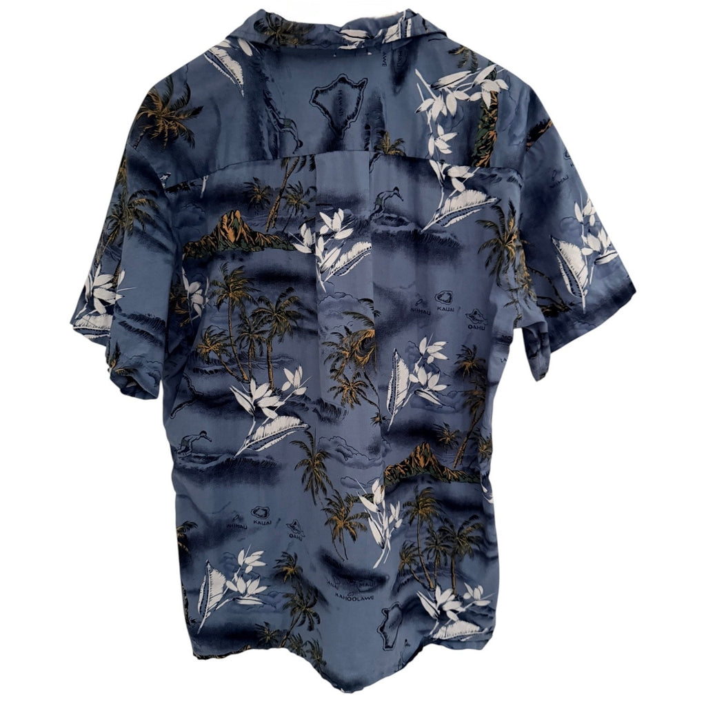 Palmwave Hawaiian Shirt Mens XL Gray Blue Island Floral Aloha Button Up