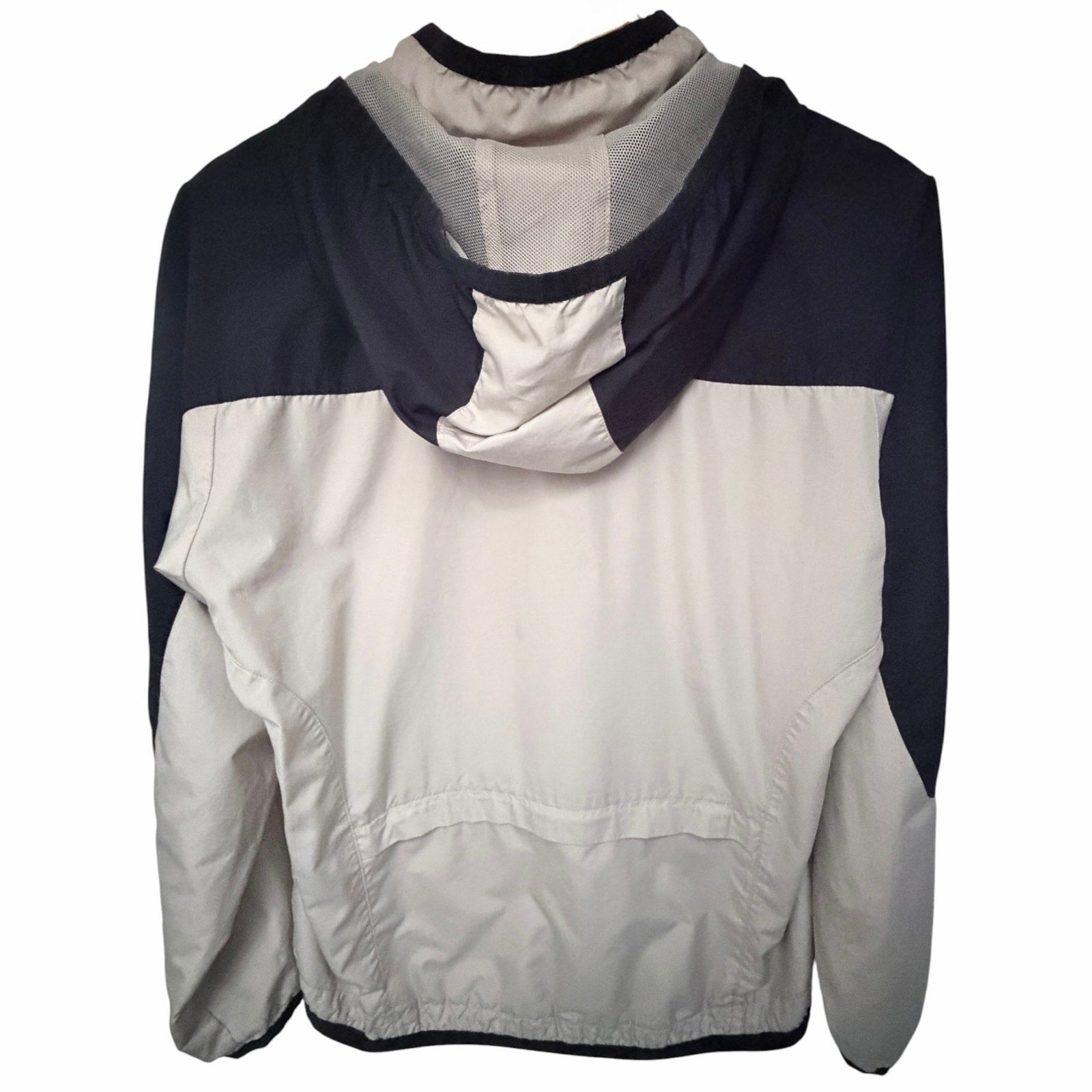 Nike Hooded Windbreaker Jacket Men's Medium Beige Black Full Zip Mesh Lined