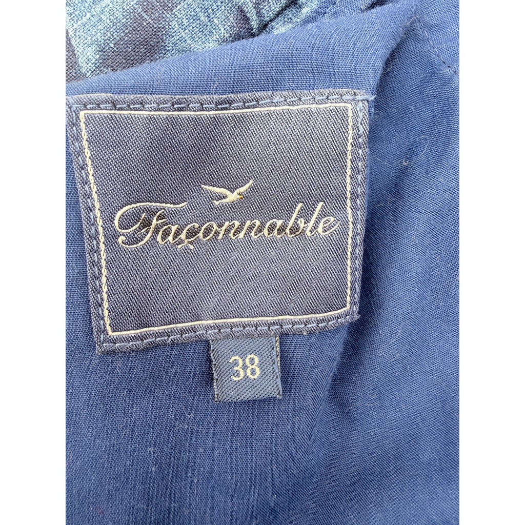 Faconnable Linen Blend Shorts Mens 38 Blue Tropical Leaf Casual Summer Shorts