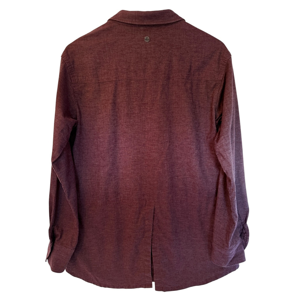 prAna Button Up Shirt Womens Medium Red Long Sleeve Casual Lightweight