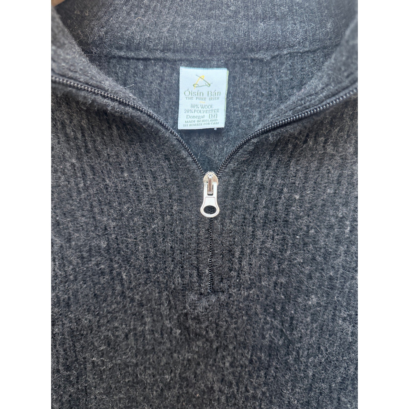 Oisin Ban Irish Wool Half Zip Sweater Mens Medium Black Made In Ireland Donegal