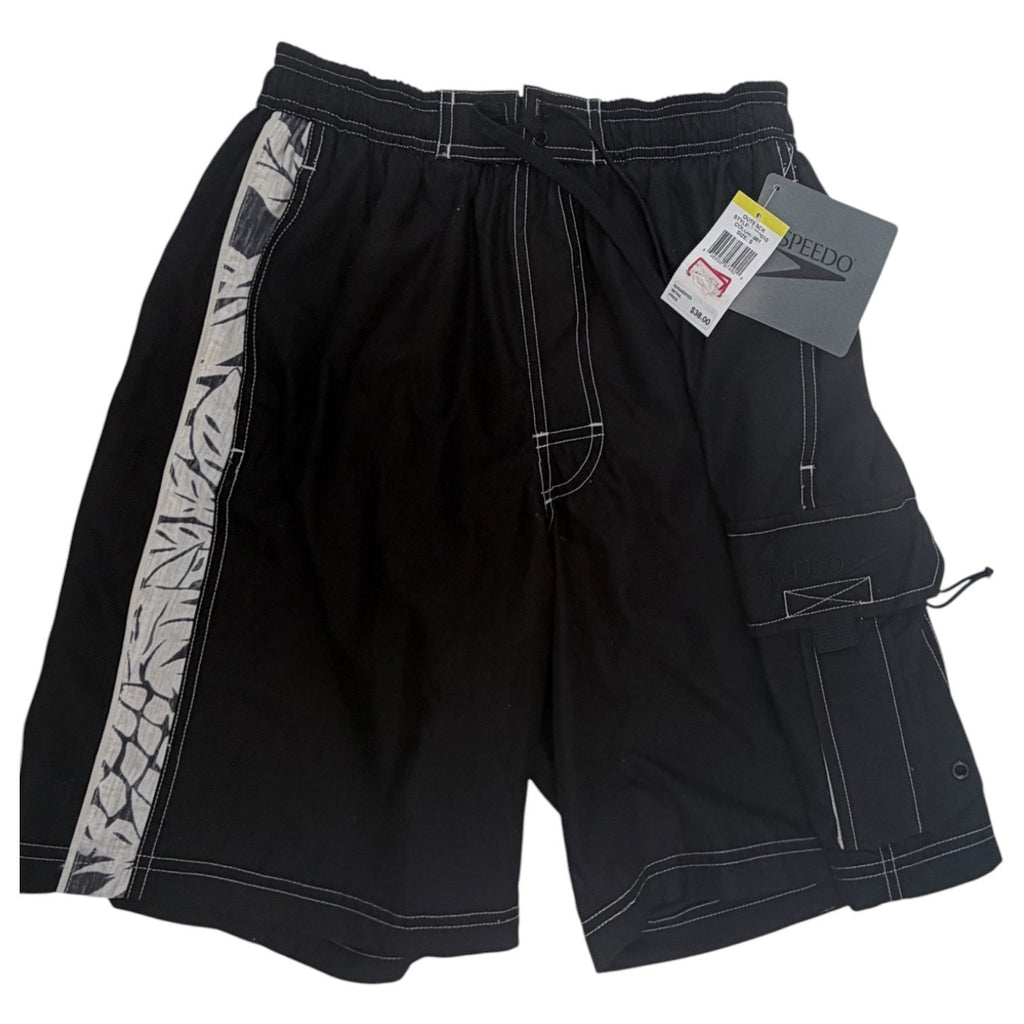 Speedo Swim Trunks Mens Small Black Cargo Board Shorts NWT