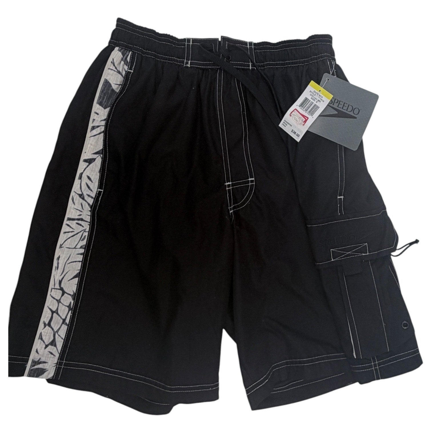 Speedo Swim Trunks Mens Small Black Cargo Board Shorts NWT