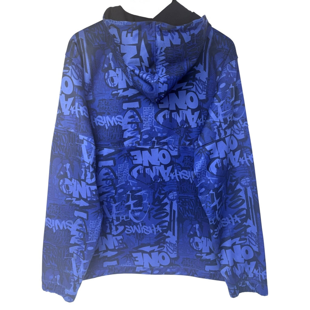 AND1 Zip Up Hoodie Jacket Mens Medium Blue Black Graphic Print Streetwear