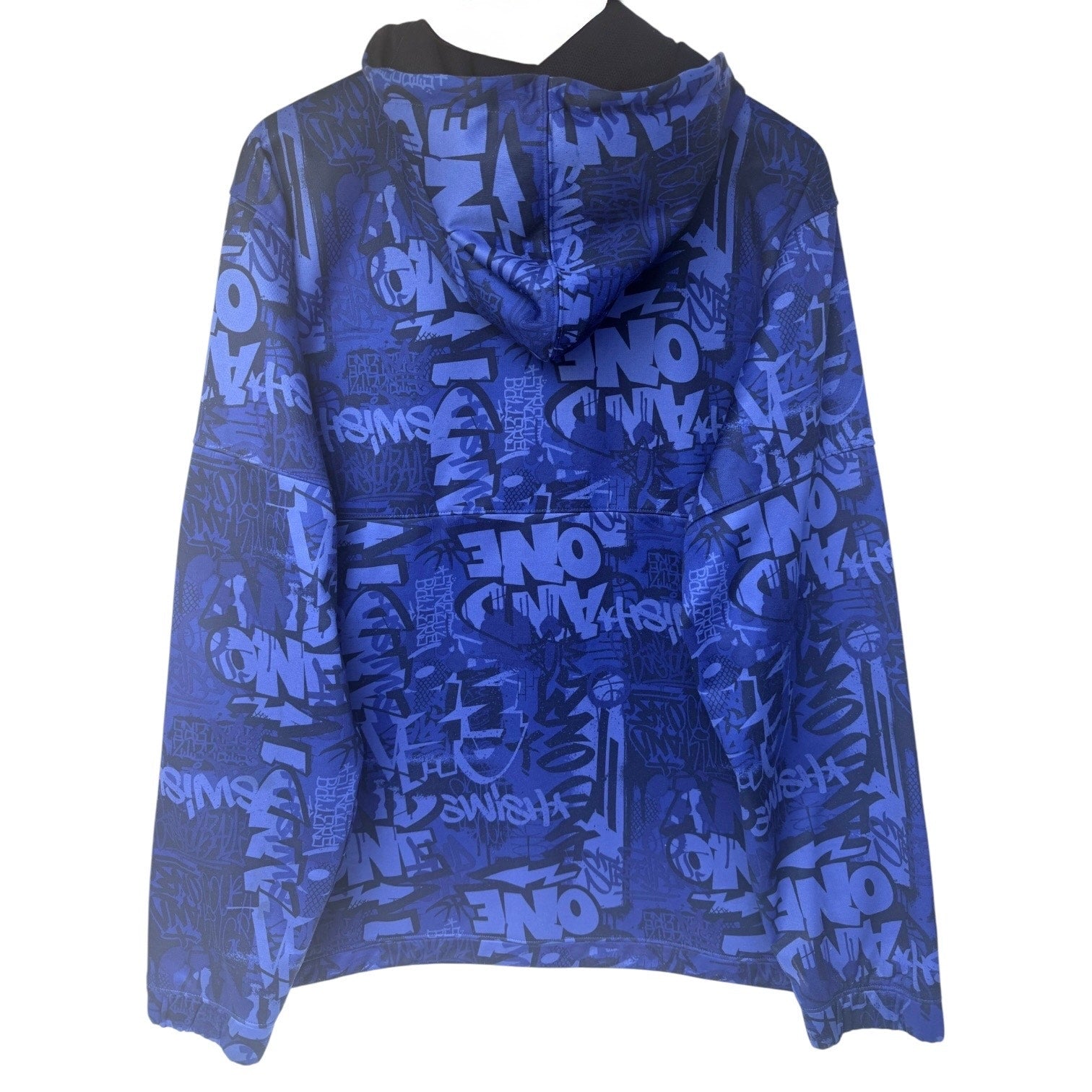 AND1 Zip Up Hoodie Jacket Mens Medium Blue Black Graphic Print Streetwear