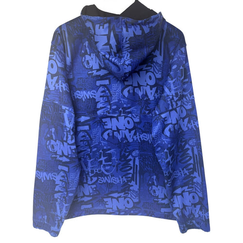 AND1 Zip Up Hoodie Jacket Mens Medium Blue Black Graphic Print Streetwear