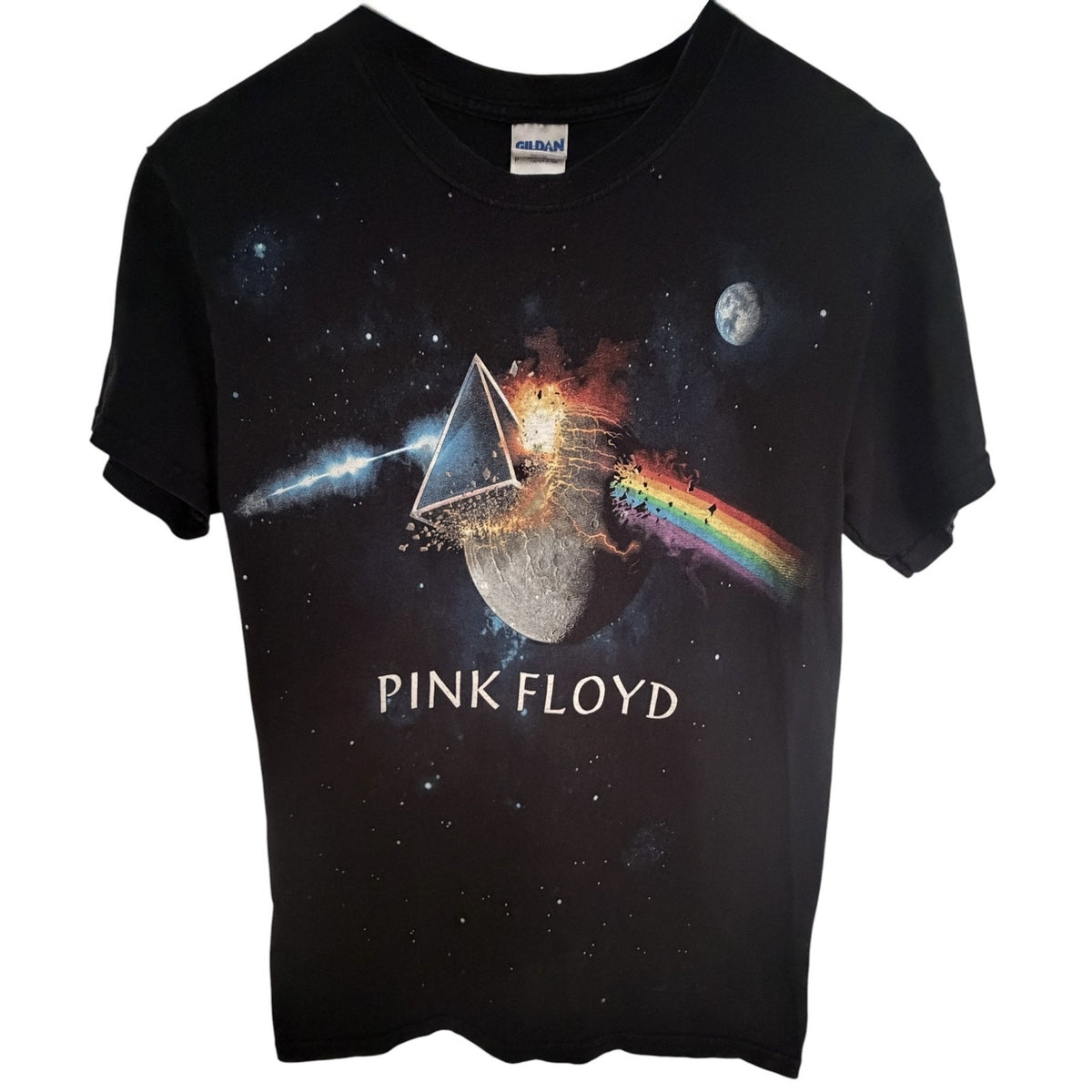 Gildan Black Pink Floyd Prism Moon Graphic T-Shirt - Men's S