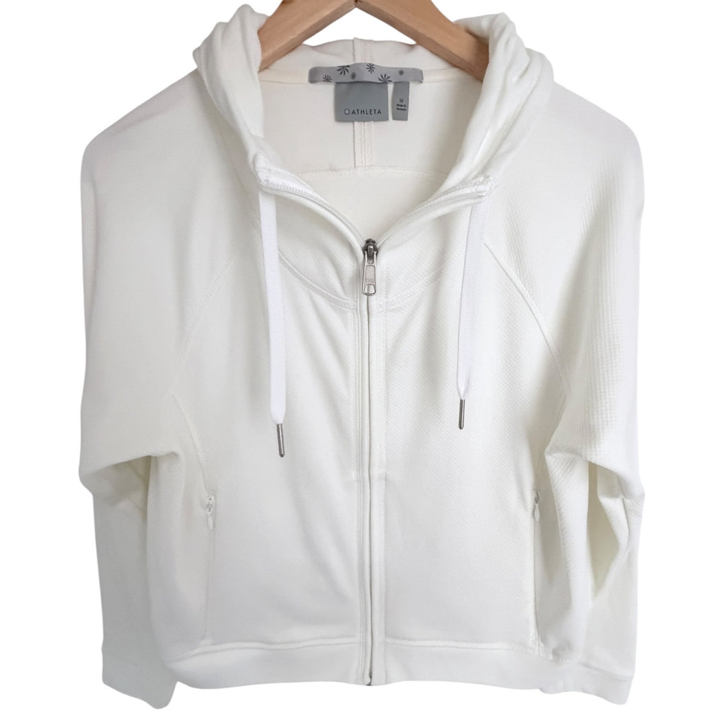 Athleta Womens Full Zip Hoodie White Textured Performance Jacket Size Medium